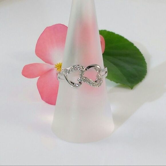 Double Hearts Ring & Diamond Accents Size 7.75 - Picture 1 of 4